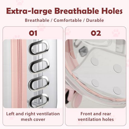 Cat Carrier Backpack with Silent Wheels, Clear Cat Stroller with Ventilation Holes, Telescopic Handle, Convenient Portable Cats Dogs Backpack for Travel (Light Pink-B) - color: Light Pink-B