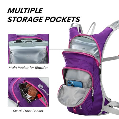 Nepest Hydration Pack Backpack for Women & Men, Lightweight Water Backpack with 2L Water Bladder for Hiking Cycling Running Biking - color: Purple