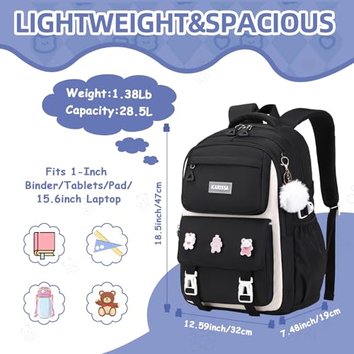 PIG PIG GIRL Girls Backpack, Kids Backpack for Girls with Anti-theft Back Pocket, Lightweight School Back Pack, Watrer Resistant, Bookbag for Elementary Primary School, Black - color: Black