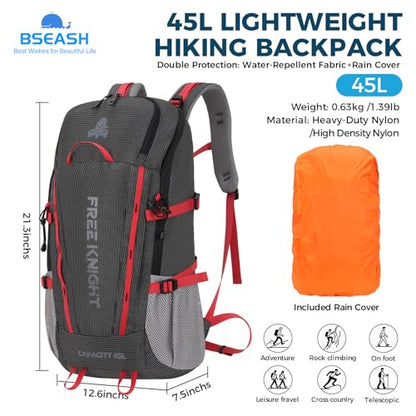 Bseash 45L Waterproof Hiking Camping Backpack with Rain Cover, Outdoor Sport Travel Bag Daypack for Climbing Skiing Cycling (Black) - color: Black