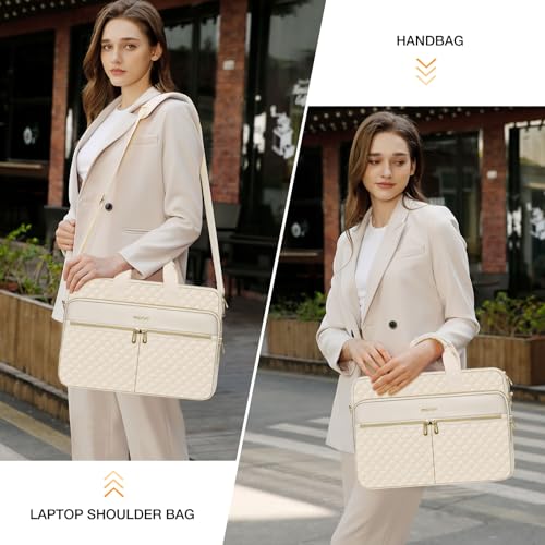 MOSISO 15-16 inch Laptop Bag, Laptop Briefcase Messenger Compatible with MacBook Pro 16/Air 15, HP, Dell, Lenovo, Square Quilted Computer Bag Work Office Business with 3 Pockets&Strap, Beige - color: Beige, size: 16 inch