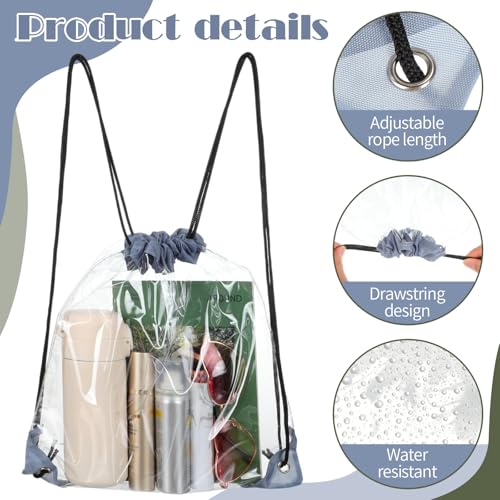Shappy 30 Pcs Clear Drawstring Backpack, Plastic Waterproof Transparent Stadium Bags String Bag for Gym Travel (Gray) - color: Gray