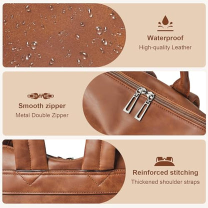 Shrrie Laptop Backpack for Women 15.6 inch,Travel Leather Backpack Purse Nurse Teacher Carry on Backpack Computer Bag,Professional Water-Resistant College Business Work Casual Daypack,Brown - color: Crazy Horse Brown02