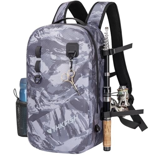 THKFISH IPX8 Waterproof Fishing Backpack with Rod Holder, Lightweight Fishing Sling Bag, Move Freely Fish Gifts for Men - color: Camo-backpack