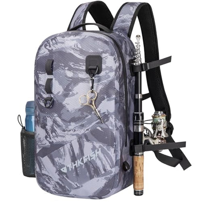 THKFISH IPX8 Waterproof Fishing Backpack with Rod Holder, Lightweight Fishing Sling Bag, Move Freely Fish Gifts for Men - color: Camo-backpack