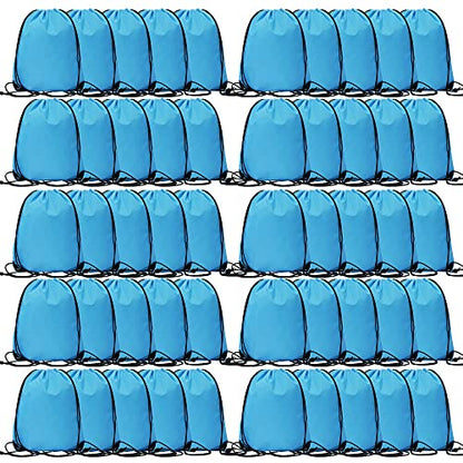 CODOBON 50 Pcs Drawstring Bags, Bulk Draw String Backpack, Cinch Polyester Bag for Gym Sport, Sky Blue - color: Sky Blue