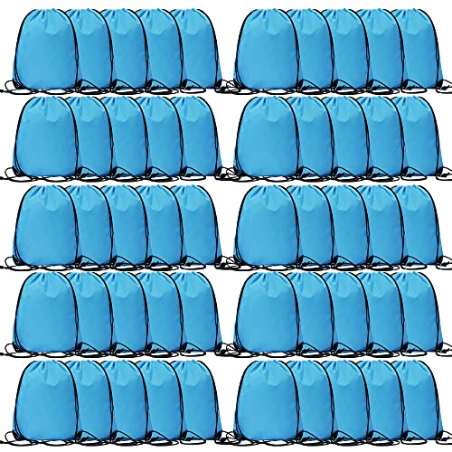 CODOBON 50 Pcs Drawstring Bags, Bulk Draw String Backpack, Cinch Polyester Bag for Gym Sport, Sky Blue - color: Sky Blue