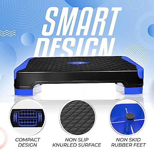 Yes4All 2-in-1 Adjustable Aerobic Step Platform Fitness Exercise Stepper with Rocker Balance Board Legs for Home Workout, Step Exercise & Balance Training - color: B. Dark Blue