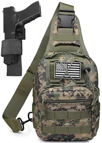 Tactical Sling Backpack Military Crossbody Bag Pack for Mens One Shoulder Holster Sling Bag 10L - color: Small Woodland Digital