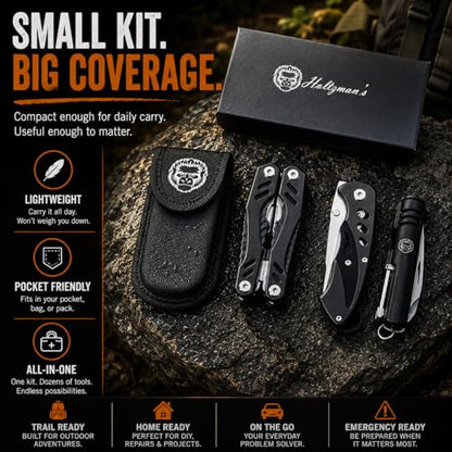 Multi Tool Knife Gift Set for Men - Pocket EDC Multitool with Folding Knife, Pliers, Screwdrivers & Bit Kit - Camping, Fishing & Everyday Carry Tool Gift for Dad, Husband & Outdoorsmen - style: Black 4 Piece