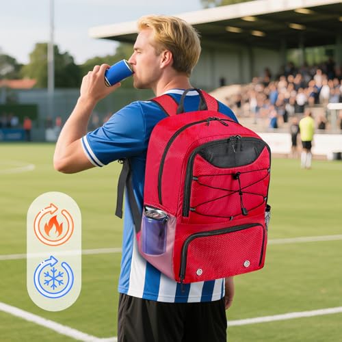 Soccer Backpack with Seperate Compartment, Water Resistant Sport Bags fit for Basketball, Volleyball, Football - color: Red 2.0
