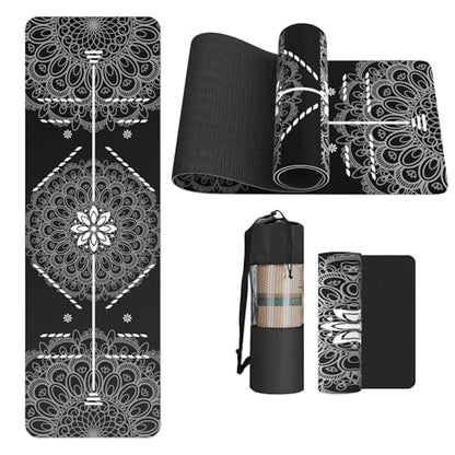 FOLAI Extra Thick Yoga Mat 6mm，pilates mat thick - Non-Slip Exercise Mat for HIIT, Pilates & Home Workouts & Workout with Free Carry Strap - color: body line black