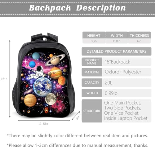 Kids Backpack School Bookbag 16inch Schoolbag With Lunch Box Bag And Pencil Case Set For Boys Girls - color: Space