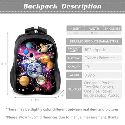 Kids Backpack School Bookbag 16inch Schoolbag With Lunch Box Bag And Pencil Case Set For Boys Girls - color: Space