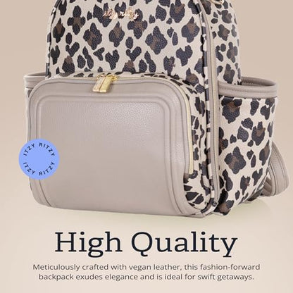 Itzy Ritzy Mini Diaper Bag Backpack – Chic, Compact Mini Plus Backpack with Changing Pad, 10 Pockets (6 Internal, 4 External), Grab-Top Handle & Rubber Feet (Leopard) - color: Leopard