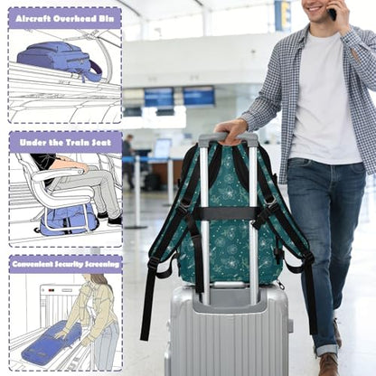 Travel Backpack with Shoe Compartment, 20L Large Capacity Laptop Backpack for Men Women, Teal Hibiscus Daypack for Traveling Hiking Carry On
