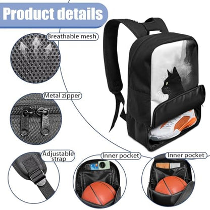 Basketball Backpack With Separate Ball Compartment And Shoes Fit Basketball Volleyball Football - color: Ink-wash Cat