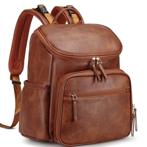 LORADI Lightweight Diaper Bag Backpack, Baby Shower Gifts, Brown | Stroller Clips, Insulated Pockets, Water-resistant, Easy to Clean, Durable - color: Brown