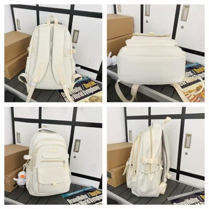 Student Backpack for Teen Girls Boys Preppy Elementary Middle School College Bookbags Cute Aesthetic Trendy Daypack (White) - color: White