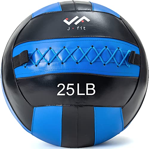 JFit Wall Ball – Premium Soft Weighted Exercise Ball for Strength, Conditioning, Gym & Home Workouts, 4-30 LB - color: Blue/Black, style: 25 LB
