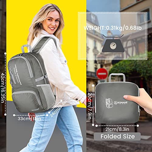 ZOMAKE Lightweight Packable Backpack - 35L Light Foldable Hiking Backpacks Water Resistant Collapsible Daypack for Travel(Dimgray) - color: Dimgray