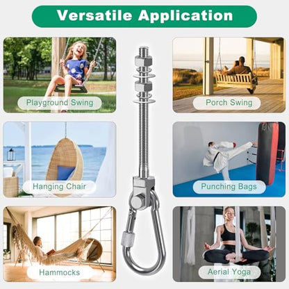 SELEWARE 4Pcs Heavy Duty Swing Hangers, 1500LB Capacity Stainless Steel Swing Set Hooks for Wood/Steel Beam, 5" x M2/5" Porch Swing Hardware for Playground Swing Hammock Chair Yoga Silk Punching Bag - color: 4 Pack Swing Hangers (5" X M2/5" Threaded Rod)