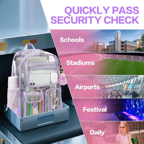 Clear Backpacks for Girls Women, Heavy Duty PVC Transparent School Bookbag See Through Back Pack for College Work Travel (Light Purple) - color: Light Purple