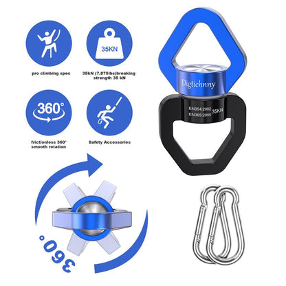 2 Pack Swing Swivel, 35KN Aluminium Alloy Swivel Hook for Swing, Swing Spinner for Children's Swing,Aerial Yoga,Web Tree Swing,Hanging Hammock Indoor Outdoor(Black-Blue with 4 Carabiners) - style: Black Blue-2 Pack with 4 Carabiners