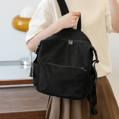 MaxxCloud Canvas Backpack-Adjustable Shoulder Straps,Unisex Mini Laptop Backpack for Work&Travel,Casual Daypack (Black) - color: Black
