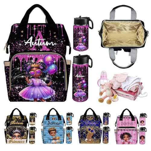 Custom Diaper Bag with Name,Personalized Diaper Bag Backpack &Insulated Water Bottle Mother Gift,Custom Monogram Baby Travel Bag Nursing Diaper Mommy Backpack with Adjustable Shoulder Straps Nappy Bag - color: Design 16