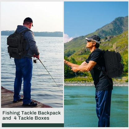 Fishing Tackle Backpack with Rod Holders and 4 Tackle Boxes Large Storage Fishing Bags Water Resistant Tackle Bag for Camping Hiking Travel Gear and Equipment(Black,Shoulder Bag) - color: Black