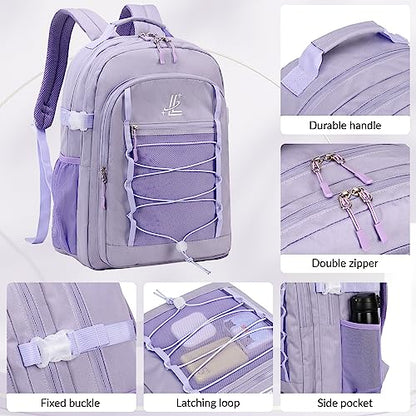 Lanola Kids Backpack for Girls Elementary Primary Middle School Bags for Teens Bookbags Sturdy Durable Travel for Women - Purple - color: Purple