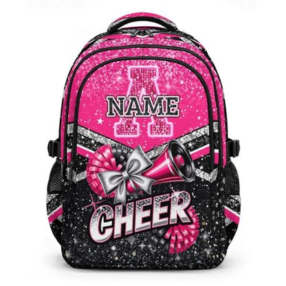 Personalized Cheer Backpack Custom Initial Backpacks, 17 Inch Glitter Cheerleading Bookbag - color: Pink Black