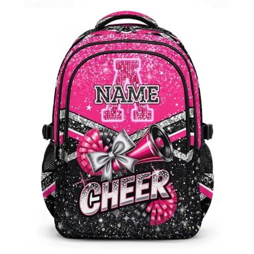 Personalized Cheer Backpack Custom Initial Backpacks, 17 Inch Glitter Cheerleading Bookbag - color: Pink Black