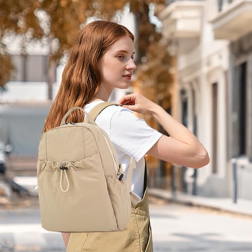 Lightweight Nylon Backpack for Women & Men, Water Resistant School Bookbag, Durable Travel Daypack with Multi-Pockets, Fit 14 Inch Laptop, Model 9195, Khaki - color: Khaki
