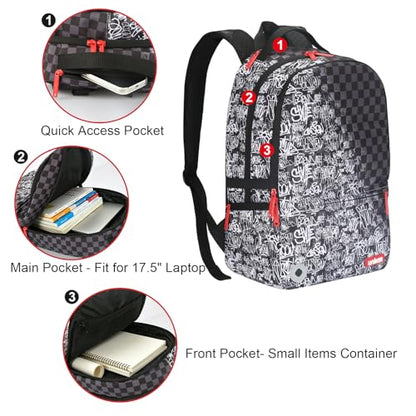 Graffiti Backpack, Designer Laptop Backpack for 15.6 Inch Work,Water Resistant Backpack Computer Bag (CheckGraff) - color: Checkgraff