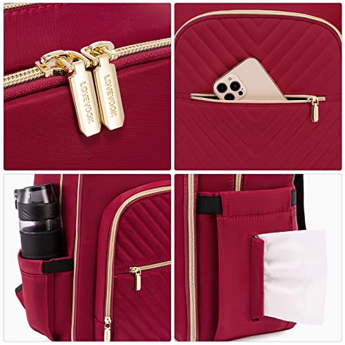 LOVEVOOK Diaper Bag Backpack, Quilted Baby Bag with Changing Pad & Pacifier Holder, Waterproof Travel Diaper Bags for Baby Boys Girls, Stylish and Large Capacity,Wine Red - color: Wine Red