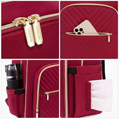 LOVEVOOK Diaper Bag Backpack, Quilted Baby Bag with Changing Pad & Pacifier Holder, Waterproof Travel Diaper Bags for Baby Boys Girls, Stylish and Large Capacity,Wine Red - color: Wine Red