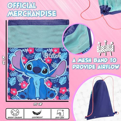 Disney Kids Drawstring Bags - Swimming Bag, School PE Bag (Blue Stitch) - color: Blue Stitch