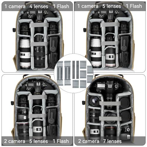 TORIBIO Camera Backpack, Hardshell DSLR Photography Camera Bag, Waterproof Hard Shell Camera Case with Tripod Holder & 15.6" Laptop Compartment (NO Rain Cover) - color: Brown