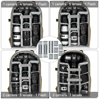 TORIBIO Camera Backpack, Hardshell DSLR Photography Camera Bag, Waterproof Hard Shell Camera Case with Tripod Holder & 15.6" Laptop Compartment (NO Rain Cover) - color: Brown