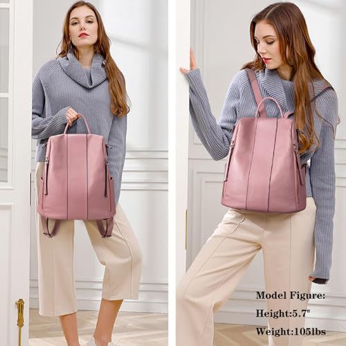 S-ZONE Leather Backpack Purses for Women Antitheft Rucksack Shoulder Bag Medium - color: Pink