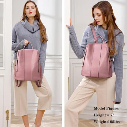 S-ZONE Leather Backpack Purses for Women Antitheft Rucksack Shoulder Bag Medium - color: Pink