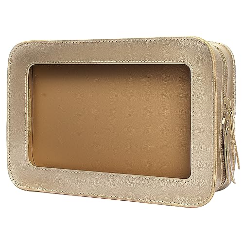 LETGO Clear Makeup Bags, TSA Approved Toiletry Bag with Zipper, Clear Makeup Organizer Fit Carry-on Travel Essentials,Clear Cosmetic Bags for Women Men (C-Gold) - color: C-Gold