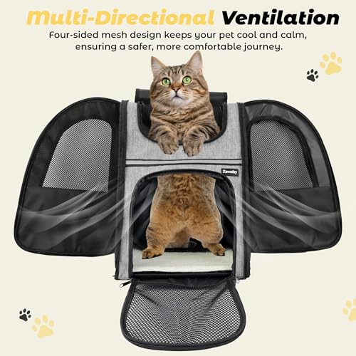 Zavothy Cat Backpack Carrier – Expandable Airline Approved Pet Travel Bag for Cats & Small Dogs, Breathable Mesh Pet Carrier Backpack with Padded Base (Grey) - color: Grey