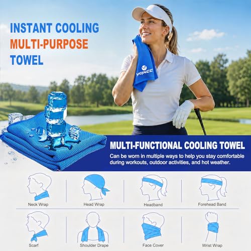 YQXCC 2 Pack Cooling Towels (47"x12"), Ice Cool Neck Towel, Soft Breathable Microfiber for Yoga, Golf, Gym, Running, Camping & Hot Weather - color: 2*light Blue