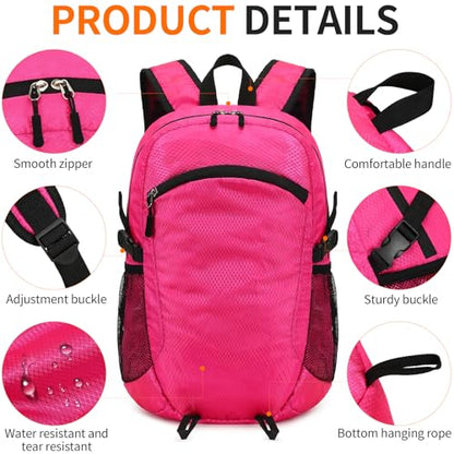 Small Hiking Backpack 15L Travel Lightweight Hiking Packable Daypack Water-Resistant Foldable Backpacks for Women Men Camping (Pink) - color: Pink, size: 15L