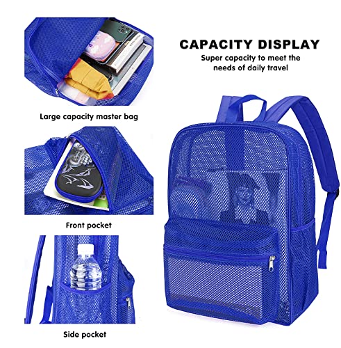 MCWTH Heavy Duty Mesh Backpack, See Through School College Student Mesh Bookbag (Blue) - color: Blue