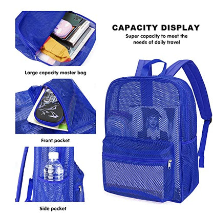 MCWTH Heavy Duty Mesh Backpack, See Through School College Student Mesh Bookbag (Blue) - color: Blue