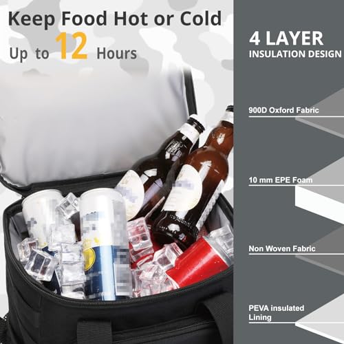 Tactical Backpack Cooler,Lunch Backpack for Men Adults Work with Handle，Soft Cooler Backpack Insulated Waterproof Leak Proof - color: Black